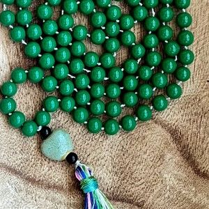 108 bead green glass and stone mala